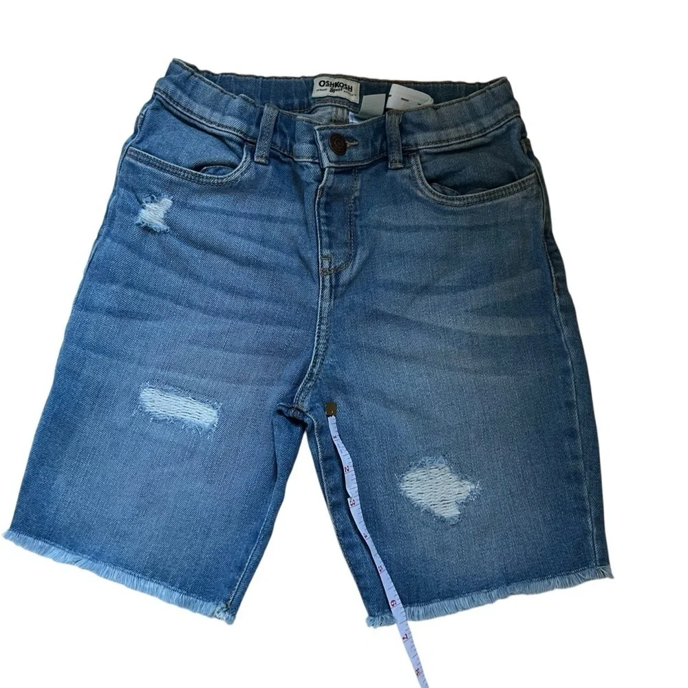 OshKosh| Kids Blue Jean Shorts with High-Waisted Distressed Look- Size 12 years